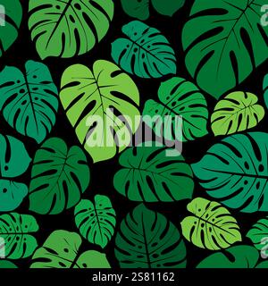 Delicious monster leaf pattern. Monstera tropical jungle seamless pattern. Vector hand drawn illustration for fabric, textile, wallpaper tourism desig Stock Vector