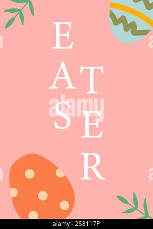 Colorful easter egg design with pastel pink background. Easter abstract modern geometry card. Stock Vector