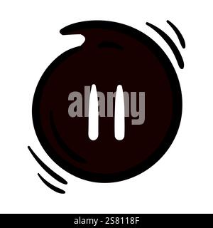 Round brown button with two white stripes. Simple vector element on white background. Hand drawn pause icon Stock Vector