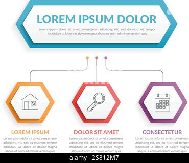Infographic template with hexagons with main idea and 3 steps or options, workflow, process chart, vector eps10 illustration Stock Vector
