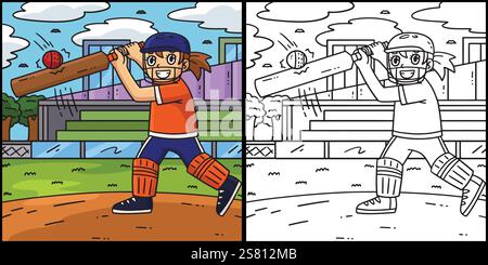 Cricket Female Striker Hitting Ball Illustration Stock Vector