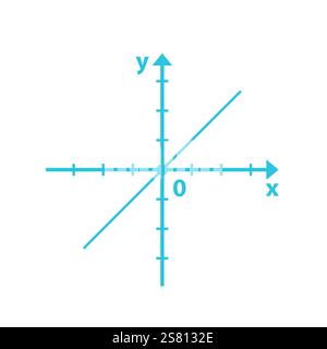 Linear function. Through the origin. Isolated on white. Blue icon set. Stock Vector