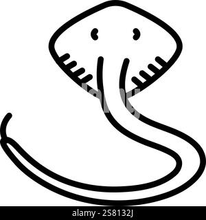 Black line stingray, vector monochrome nautical illustration, editable stroke sign Stock Vector