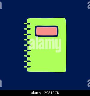 Doodle book or notebook icon hand drawn in a modern minimalistic style and colored on dark background. Vector illustration Stock Vector