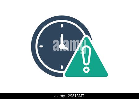 Delay icon. solid icon style. clock with exclamation mark. icon related to time and date. time elements vector illustration Stock Vector