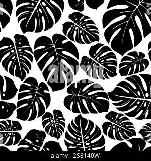 Delicious monster leaf pattern. Monstera tropical jungle seamless pattern. Vector hand drawn illustration for fabric, textile, wallpaper tourism desig Stock Vector