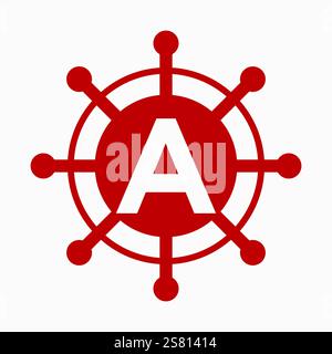 Initial Letter A Sailing Logo Design Vector Template Concept with Steering Ship Symbol Stock Vector
