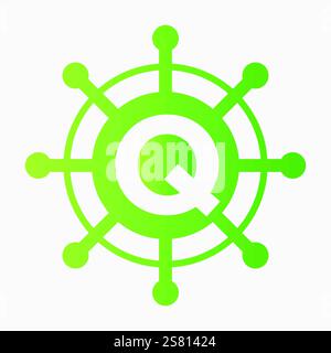 Initial Letter Q Sailing Logo Design Vector Template Concept with Steering Ship Symbol Stock Vector