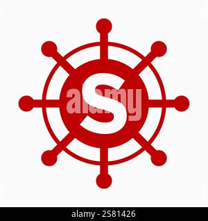Initial Letter S Sailing Logo Design Vector Template Concept with Steering Ship Symbol Stock Vector