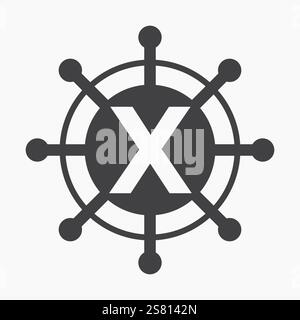 Initial Letter X Sailing Logo Design Vector Template Concept with Steering Ship Symbol Stock Vector