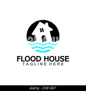 House flood icon Logo. River water natural disaster damage home vector icon. Stock Vector