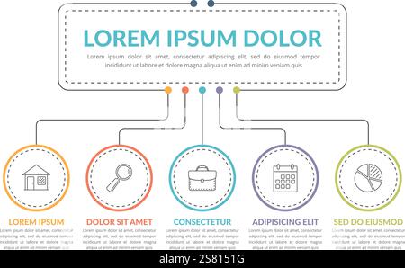 Infographic template with main idea and 5 steps or options, workflow, process chart, vector eps10 illustration Stock Vector