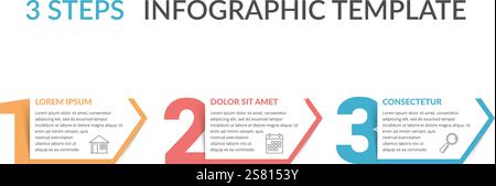 Three numbers with arrows and place for your text, three steps - infographic template, vector eps10 illustration Stock Vector