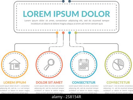 Infographic template with main idea and 4 steps or options, workflow, process chart, vector eps10 illustration Stock Vector