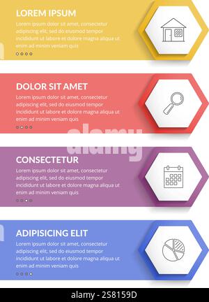 Infographic template with 4 hexagons with line icons, vector eps10 illustration Stock Vector