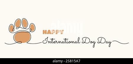 Dog Day minimal banner template with one line abstract paw drawing and hand written style text Stock Vector