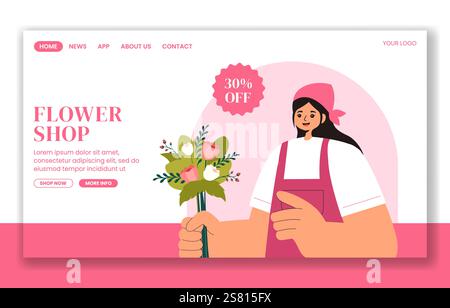 Gift Bouquets by a Talented Florist for Social Media Landing Page Templates in Flat Style Stock Vector