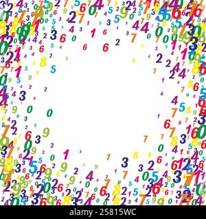 Scattered numbers. Colorful childish digits flying chaotic. Back to school mathematics banner on white background. Falling numbers vector illustration Stock Vector