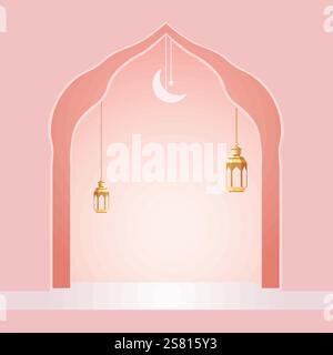 Festive Archway Ramadan Podium with Lanterns Modern Vector Background EPS10 Stock Vector