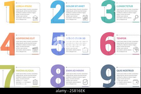 Set of nine numbers with place for your text, can be used as steps ...
