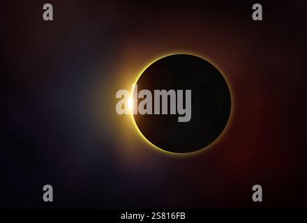 Solar Eclipse. Solar eclipse, mysterious natural phenomenon when Moon passes between planet Earth and Sun. Elements of this image furnished by NASA. Stock Photo
