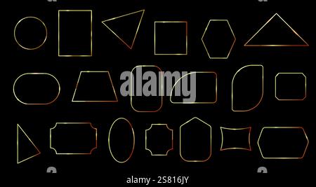 Line golden frames. Simple thin luxury borders, elegant square rectangle oval round geometric shapes with golden gradient. Vector collection. Stock Vector