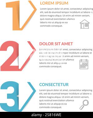 Three numbers with arrows and place for your text, three steps - infographic template, vector eps10 illustration Stock Vector