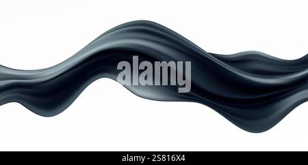 Black Silk Fabric Ribbon Wave Pleat Flying Isolated on White Background. Vector illustration Stock Vector