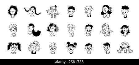 Set kids emotions. Avatars portrait dark-skinned cute boy and girl with ...