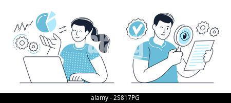 Data analytics, business development strategy. Statistical analysis and management, Document verification, accounting Stock Vector