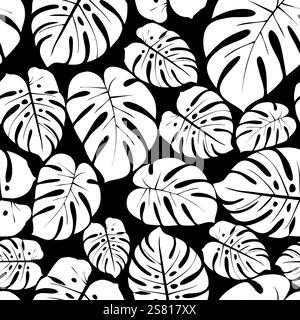 Delicious monster leaf pattern. Monstera tropical jungle seamless pattern. Vector hand drawn illustration for fabric, textile, wallpaper tourism desig Stock Vector