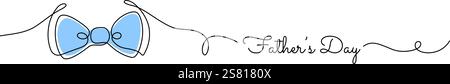 Fathers Day one line art banner with a man blue bow tie abstract drawing and hand drawn style text  Stock Vector