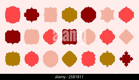 Islamic window frame shape. Geometric framed arabic traditional decorative islam border, oriental arabian mosque door collection. Vector arch isolated Stock Vector
