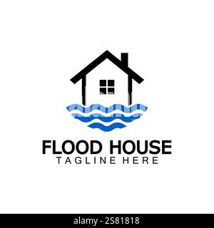 House flood icon Logo. River water natural disaster damage home vector icon. Stock Vector
