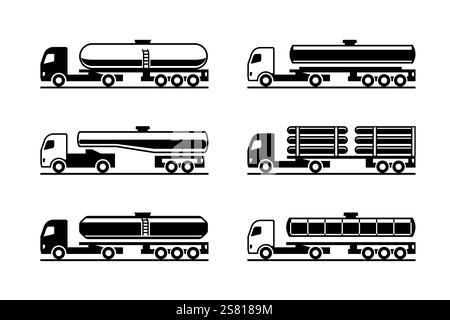 Different cargo tanker trucks - vector illustration Stock Vector