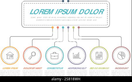 Infographic template with main idea and 6 steps or options, workflow, process chart, vector eps10 illustration Stock Vector
