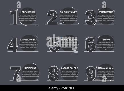 Set of line numbers with place for your text, can be used as steps, options, process design, workflow, vector eps10 illustration Stock Vector
