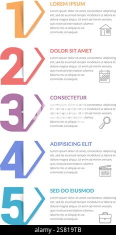 Five numbers with arrows and place for your text, five steps - infographic template, vector eps10 illustration Stock Vector