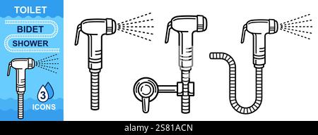 Toilet bidet shower water spray. restroom hand sprayer for body hygiene wash clean after lavatory pan use. Bathroom sanitary plumbing equipment icon Stock Vector
