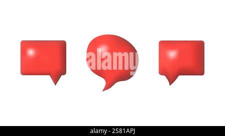 3D speech bubbles different shapes message icon. For social media advertising posters. Vector isolated set. Stock Vector