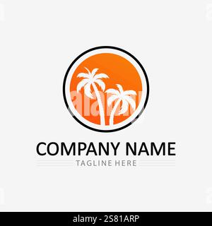 Palm tree and palm leaf logo design summer logo template vector illustration Stock Vector