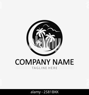 Palm tree and palm leaf logo design summer logo template vector illustration Stock Vector
