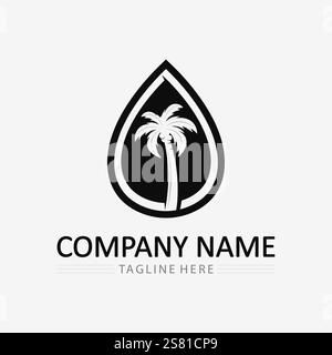 Palm tree and palm leaf logo design summer logo template vector illustration Stock Vector