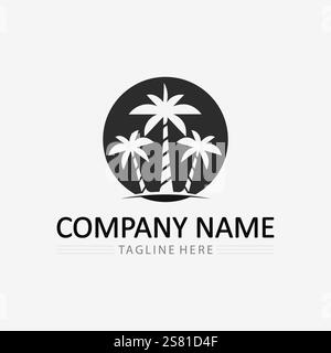 Palm tree and palm leaf logo design summer logo template vector illustration Stock Vector