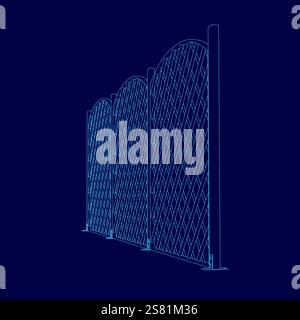 Blue image of a fence with a blue background. The fence is made of metal and has a diamond pattern Stock Vector