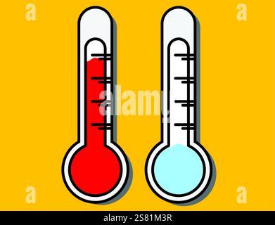 PrintTwo thermometers showing hot and cold temperatures Stock Vector