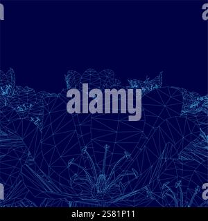 Blue background with a flower in the foreground. The flower is made up of many small triangles Stock Vector