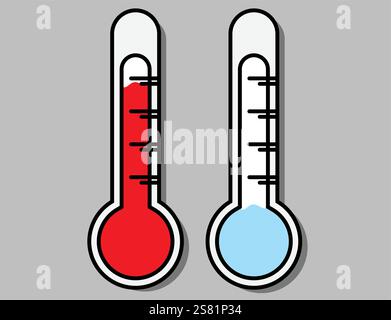 PrintTwo thermometers showing hot and cold temperatures Stock Vector