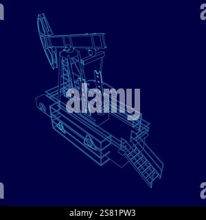 Blue drawing of a pump oil outline. The drawing is in blue and is very detailed Stock Vector