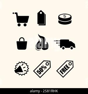 SHOP AND SALE ICON LOGO DESIGN VECTOR ILLUSTRATION Stock Vector